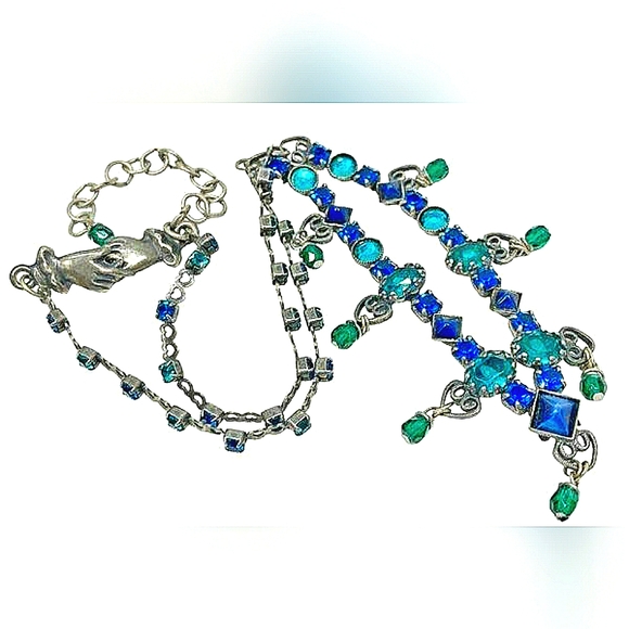 Mermaid Mary DeMarco Cat's Eye, Crystal & Rhinestone Chevron Ocean Necklace - Picture 3 of 15